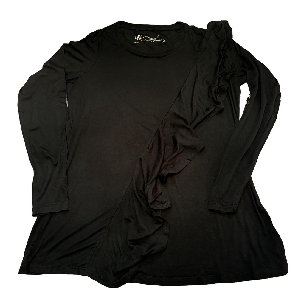 DG2 by Diane Gilman Black Ruffle Front Top Size XS Diagonal Ruffle Flowy NWT